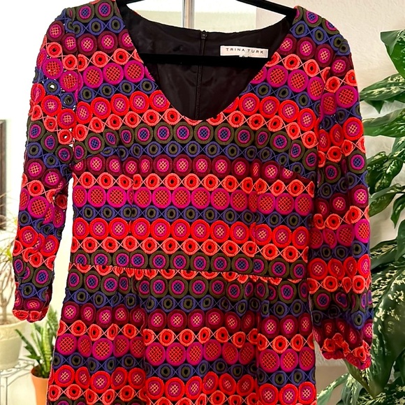 Trina Turk Multicolored Eyelet Crochet Shift Dress size 10 - Picture 4 of 8